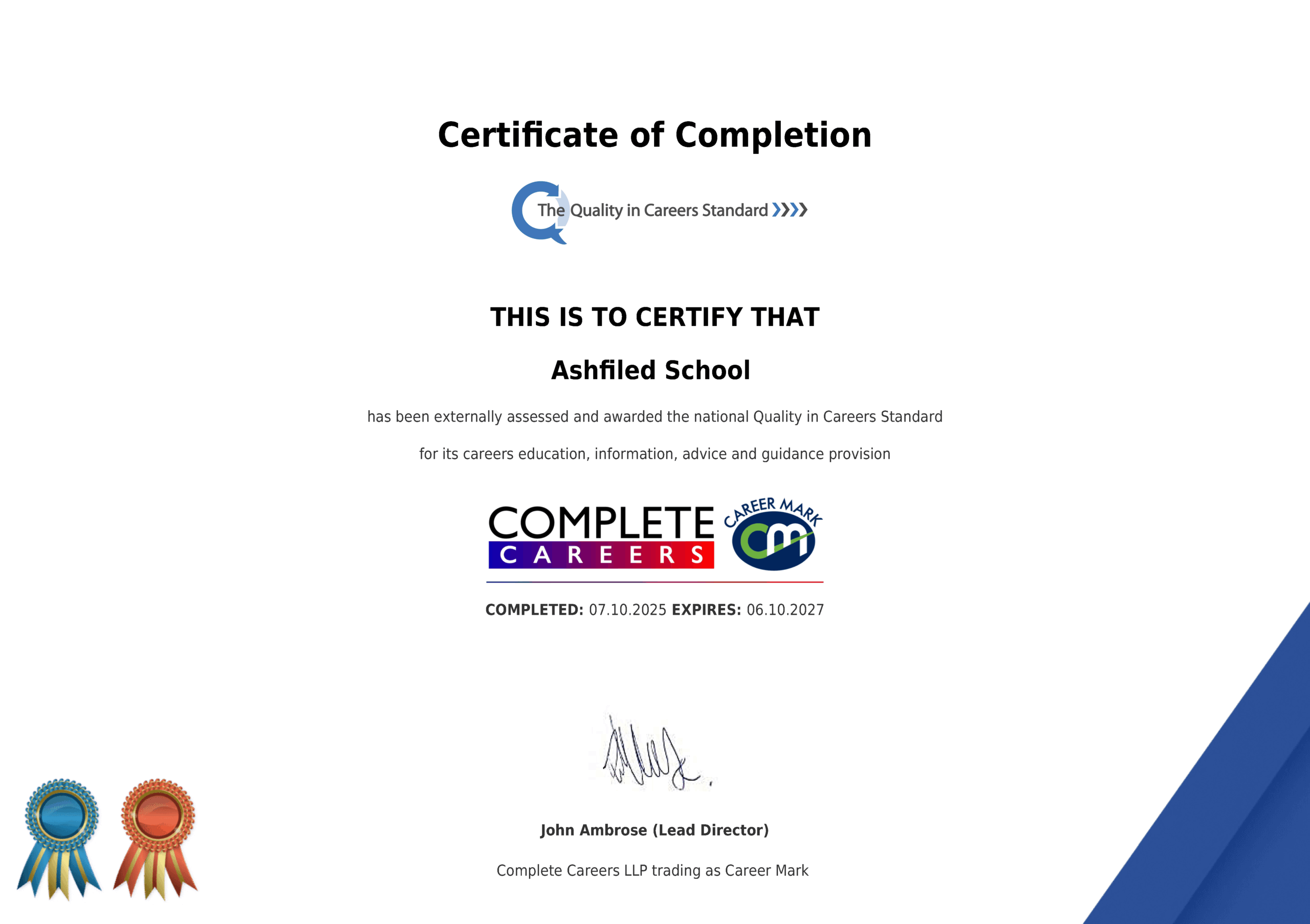 Career Mark Certificate 2025 26